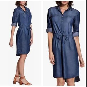 Gloria Vanderbilt Womens Ashleigh Dress Cancun Dark Wash Chambray Denim S